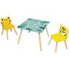 Janod - Tavolo e 2 Sedie in Legno Tropik - Mobili Per Bambini - Tavolo 55 x 55 cm, Sedia Rana e Sedia Giaguaro - Vernice ad Acqua - Dai 3 Anni, J08273