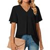 BKEPDY Camicia Donna Maglietta Chiffon Maniche Corte Camicetta con Scollo a V Elegante Traspirante Tops Blusa Estivi di Colore Puro Manica Casual Top T Shirt (Nero S)