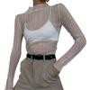 HSAJS Maglietta Donna Camicette Manica Lunga Maglie in Rete Sexy Mesh Tops Collo Alto Bianco Slim Fit Camicia Tunica Bluse Clubwear T-Shirt in Tulle