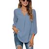 QKEPCY Camicetta da Donna in Chiffon Camicia Elegante di 3/4 Manica a Volant Scollo a V Camicia a Maniche Lunghe Estiva Camicia Elegante Traspirante Ufficio Casual Blusa