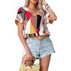 BKEPDY Blusa Donna Corta Elegante Tshirt Donna Manica Corta Estive Casual T-Shirt Lunghezza Camicetta Top Comfort Maglietta Donna Rossa Stampata(Rosso M)