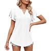 KOEMCY Maglietta Manica Corta Donna Sexy V Scollo T-Shirt Hollow out Bluse Casual Tinta Unita Camicetta Camicia Estiva (Bianco,S)