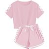 BOVOSHA Completo estivo da bambina con top corto a maniche corte + pantaloncini a quadri, tuta sportiva per bambini, rosa, 7-8 Years