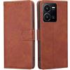 RankOne Cover per vivo Y35 / vivo Y22s (6.58 Inches), Custodia Flip Pelle Portafoglio, Magnetica Libro Bumper Cover Case - Marrone
