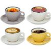 BAKAJI Set Servizio da 4 PZ Tazze Tazzine con Piattini da Caffè e tè in Ceramica Colori Assortiti Multicolore Design Moderno Capacità 90 ml