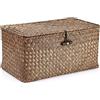 Hipiwe Cestini in vimini con coperchio, cestino in alghe marine intrecciate a mano, contenitori rettangolari per la casa, per scaffali, guardaroba, organizer per la casa, caffè, medio