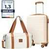 COOLIFE Ryanair Valigia Bagaglio a mano,Valigie,Trolley,Valigia da cabina 55×35×20,Chiusura a combinazione laterale con TSA (Bianco/Marrone, 55×35×20) (Bianco/Marrone, 55×35×20 -Set 2pzs)