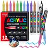 Vakki Pennarelli Acrilici, 12 Colori Pennarelli Acrilici Acrylic Marker Brush pen per Dipingere Sassi, Tessuti, Metallo, Vetro, Legno, Tela, Ceramica, Plastic, pennarelli per colorare adulti (12)