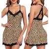 Lovasy Camicia da Notte Donna in Pizzo Corta Sexy Sottoveste Spalline Regolabili Colletto Babydoll Vestaglia e Biancheria Pigiama da Notte Senza Maniche con Scollo a V,B Stampa Leopardata,L