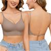 PASUDA Reggiseno Schiena Scoperta Donna Elegante Reggiseno Invisibile Schiena Nuda Reggiseno Senza Cuciture Sexy Scollo a V Profondo Leggero Biancheria Intimo Backless Bralette (Grigio Viola, L)
