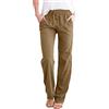 UMIPUBO Pantaloni Donna Estivi Casual Cotone e Lino Lunghi Pantaloni Larghi con Gamba Dritta Elastica con Coulisse Elegante Tinta Unita Pants con Tasche per Ladies (Blu Navy, M)
