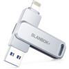 BLANBOK+ MFi Certificazione 128GB Chiavetta USB per iPhone, 3 in 1 Pen Drive Chiavetta Lightning USB per iPhone con Adattatore Type C, Memoria Esterna per iPhone/iPad/Android/PC/Mac (Argento)