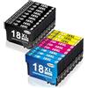 Jagute 18 Pack 18XL Cartucce Compatibili per Epson 18 XL t1811 t1812 Multipack per Expression Home XP-215 XP-412 XP-415 XP-305 XP-405 XP-202 XP-205 XP-302 XP-402 XP-312 XP-315 XP-102 XP-30 XP-212