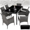 TecTake® Set da Giardino in polyrattan, 6 Sedie, 1 Tavolo, Molto Pratico, Sedie con Piedini in plastica Anti-graffio, Salotto da Giardino Esterno, Tavolo da Giardino Con Sedie - Grigio/Bianco