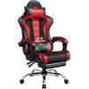 Yaheetech Sedia Gaming Ergonomica Massaggiante Reclinabile con Poggiapiedi Poggiatesta e Supporto Lombare Braccioli Imbottiti in Finta Pelle, Poltrona Gamer da Scrivania con Ruote Girevole Rosso