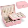 Yarmiene Portagioie Donna, Porta Gioielli da Viaggio con 2 Strati di Portagioie da Viaggio in Pelle PU, Scatole Portagioie Portatile Organizzatore per Riporre Orecchini, Collane, Anelli, Rosa Pesca