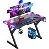 HLFURNIEU LED Scrivania Gaming 100 x 55 cm, Postazione Gaming Ergonomica, Tavolo Gaming con Tappetino per Mouse, Portabicchieri e Ganci Per Cuffie, Scrivania Gamer Nero