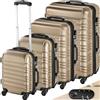 TecTake® Set Valigie Trolley Rigide, 4 Valigie con Scocca in Plastica ABS, Rotelle Girevoli a 360°, Maniglia Telescopica in Alluminio, Serratura di Sicurezza a Combinazione - Champagne