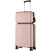 R.Leone Valigia Ryanair 55x40x20 cm + 40x20x25 cm Set 2 Pezzi Trolley Bagaglio a mano 4 Ruote e Beauty Case in ABS 999 (Rose Gold, Valigia 55x40x20 cm + Borsa 40x20x25 cm)