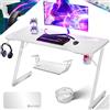 KESSER® Scrivania da Gioco 140 x 60 cm, Scrivania a forma di Z, Gancio per Cuffie e Rivestimento in Carbonio, Scrivania Ergonomica per PC, con Portabicchieri, Bianco Carbon