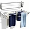 ChaneeHann Stendibiancheria Estensibile da Parete,Stendibiancheria da Acciaio Inox per Interni ed Esterni con 7 Barre da 60 cm,Stendibiancheria Estensibile per Balconi e Sopravasca,60x52x18.5cm