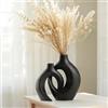 SUKIYPO Set di 2 Vaso Cavi in Ceramica, Vaso Decorativo da Interno Moderno Beige per Nordico, Arredamento Casa Vasi di Fiori Estetici Boho Rotondi per Casa, Decorazioni Casa Vase, Nero