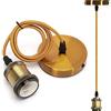 Aigostar Lampada a Sospensione in Metallo,Portalampada E27 Soffitto Industriale Stile,Retrò Porta Lampada da Soffitto con Cavo da 1m,D'oro