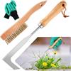 COZCLAM 2pcs Estirpatore Erbacce Manuale con Guanti - Attrezzo per Togliere Erbacce e Spazzola Muschio con Manico Ergonomico Legno e Attacco Lama Rinforzato, Attrezzi da Giardino per Cortili, Vialetti