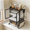 BAKAJI Scaffale Credenza Porta Microonde in Metallo Salvaspazio, Scaffalatura Portamicroonde con Vetrinetta Trasparente, Base Antiscivolo, 2 Ripiani Interni, 57 x 37 x 76 cm (Nero)