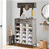 Shally Dogan Set Ingresso con Scarpiera e Appendiabiti da Parete, Mobile Portascarpe Autoportante con 1 Cassetto e Organizer 15 Scomparti, Attaccapanni a Muro con 5 Ganci, Corridoio, Bagno (Grigio)