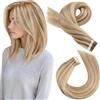 Moresoo Extension Capelli Veri Biadesivo Marrone Medio con Biondo Platino Extension Biadesive Capelli Veri Meches #P6/60 30 cm 20 Pezzi 30g