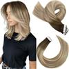 Moresoo Extension Capelli Veri Biadesivo Tape in Balayage Extension Biadesive Capelli Veri Marrone a Marrone Chiaro con Biondo Medio Corto Lisci #3/8/22 30 cm 30g 20pcs