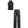 Agoky 2 Pezzi Tuta da Danza Bambina Lucido con Paillettes Completo Sportivo Canotta Crop Top e Pantaloni Tuta da Ginnastica Artistica Abito da Ballo Jazz Hip Hop Nero 15-16 anni