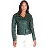 D'Arienzo Chiodo in Pelle Verde Donna Vintage Giacca Biker Giubbotto Moto Vera Pelle Made in Italy KBC S/Verde