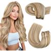 Moresoo Extension Capelli Veri Tessitura Remy Lisci Matassa Capelli Veri Tessitura Marrone Medio con Biondo Platino 60 cm 100g #P6/60