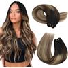 Moresoo Extension Capelli Veri Tessitura Balayage Nero Naturale a Marrone con Biondo Cavamello Remy Matassa Capelli Veri Tessitura #1B/3/27 60 cm/24 Pollice 100g