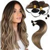 Moresoo Extension Capelli Veri Cheratina Balayage Marrone Scuro a Marrone Chiaro con Biondo Dorato Extension Cheratina Shatush 60 cm #4/10/16 50 Ciocche 50g