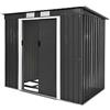 tectake® Casetta da Giardino in Lamiera, Box con Tetto Inclinato, Box da Giardino per Esterno con Porta Scorrevole, Lamiera in Acciaio, Fondamenta in Metallo - Grigio/Bianco