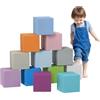 HOMCOM Set 12 Cubi Giocattolo Morbidi per Bambini 12-36 Mesi, Blocchi Schiuma per Bambini, Costruzioni Morbide in PU ed EPE, 20x20x20 cm, Multicolore Scuro