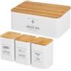 LOLAhome Set di 3 barattoli in metallo bianco con coperchi in bambù