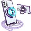 GoodcAcy Magnetica Trasparente Cover con cordino per Samsung Galaxy A52/A52S,Compatibile con MagSafe - Custodia con Laccio Collana Tracolla Regolabile catena Case,con Cordino Anello Supporto,Viola