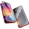 HaptiCase Cover per Samsung Galaxy A50 Magnetica Custodia,Magnetico Adsorbimento Anteriore e Posteriore Trasparente Vetro Temperato Case Metallo Alluminio 360 Gradi Full Body Protezione - Rosso