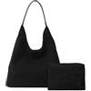 Mabecol Borsa Donna in Velluto a Coste Set 2 Pezzi - Borsa a Spalla con Pochette, Borsa Tracolla Hobo Tote Elegante e Capiente, Shopper Bag per Lavoro, Università e Viaggio (Nero)