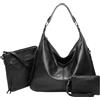 Mabecol Set Borsa Donna 3 Pezzi - Tote Borsa Shopping Grande Capienza Hobo con Borsa Tracolla Leggera e Portamonete per Lavoro, Viaggio, Ufficio - Kit Completo in Pelle PU (Nero)