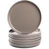 LEONARDO HOME Set di 6 piatti piani ROMA - Ø 22 cm - lavabili in microonde e lavastoviglie - impilabili - stoviglie in ceramica per 6 persone - piatti in gres con superficie smaltata - tortora