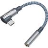 DCHAV Adattatore audio da USB C a jack per cuffie da 3,5 mm a cavo dongle da 3,5 mm tipo C maschio a femmina, cavo AUX ad angolo retto intrecciato (grigio)