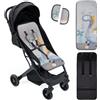 Interbaby Materassino per passeggino, universale, estivo, con palma, grigio, traspirante, confortevole, 100% cotone, 84 x 34 cm, protezioni per imbracatura