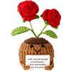 TOYMIS Rosa Positiva, Bambola Supporto Emotivo Positivo Fiori All'Uncinetto con Biglietto di Incoraggiamento per Regalo di Coppia Casa Ufficio Cruscotto Dell'Auto Decorazione(Rosso)