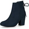 Allegra K Donne Rotondo Blocco Punta Tacco Cerniera Stringato Stivaletti Blu Navy 38.5