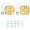 MUXIJIA 2 x luce stringa LED, 50 x LED 5M / 17Ft esterno/interno alimentatore USB impermeabile per camera da letto, cortile, matrimonio, Natale, fai da te, ecc. (Bianco caldo)